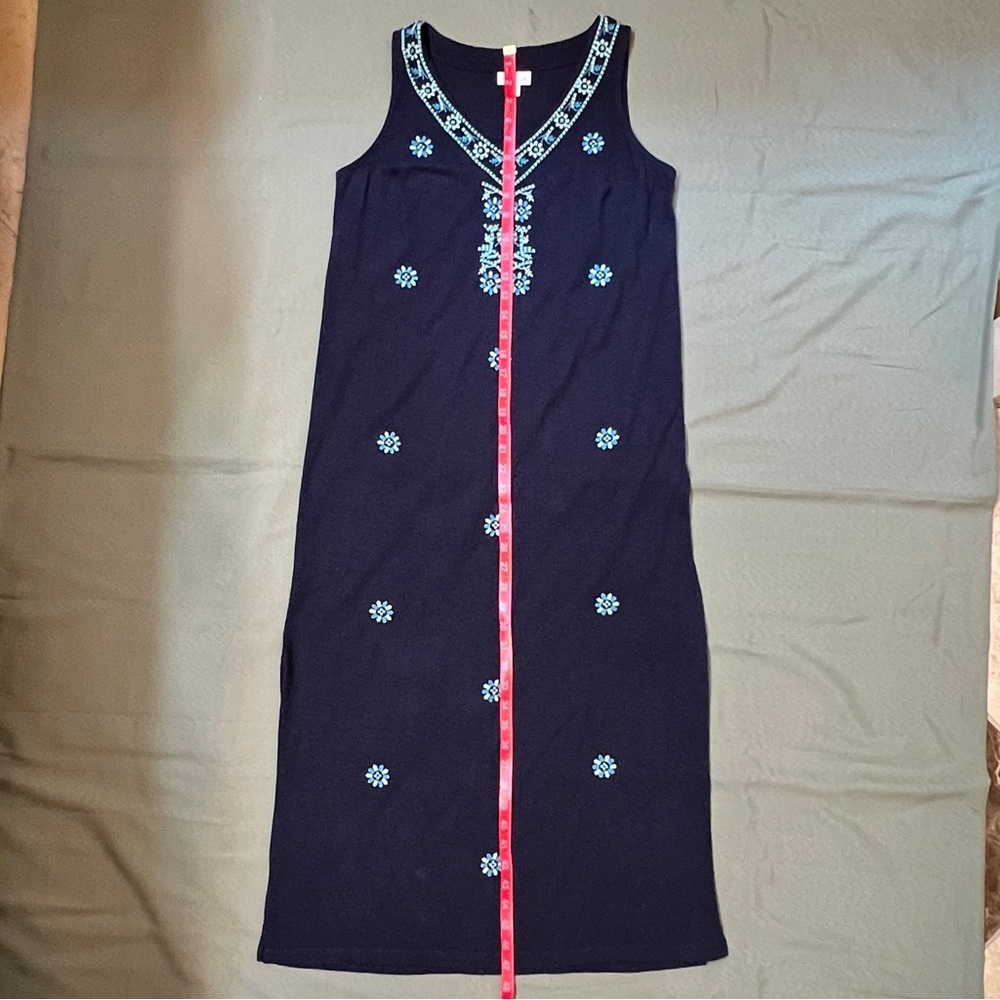 J. Jill Maxi Dress Blue‎ Embroidered Sleeveless Sz S - Picture 8 of 12